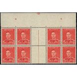 Australia 1937-49 Definitive Issue, Perf. 15x14 or 14x15 2d. scarlet top centre plate number "•12•"