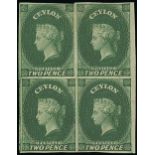 1857-59 White Paper, Watermark Star, Imperforate Issued Stamps 2d. green block of four with part sh
