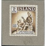 Iceland 1959 Bicentenary of Jón Thorkelsson 2k. rejected handpainted essay (figure of value at top