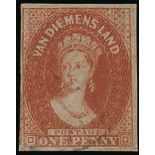 Tasmania 1856 (Nov.) pelure paper, 1d. deep-red-brown with good to large margins and very lightly