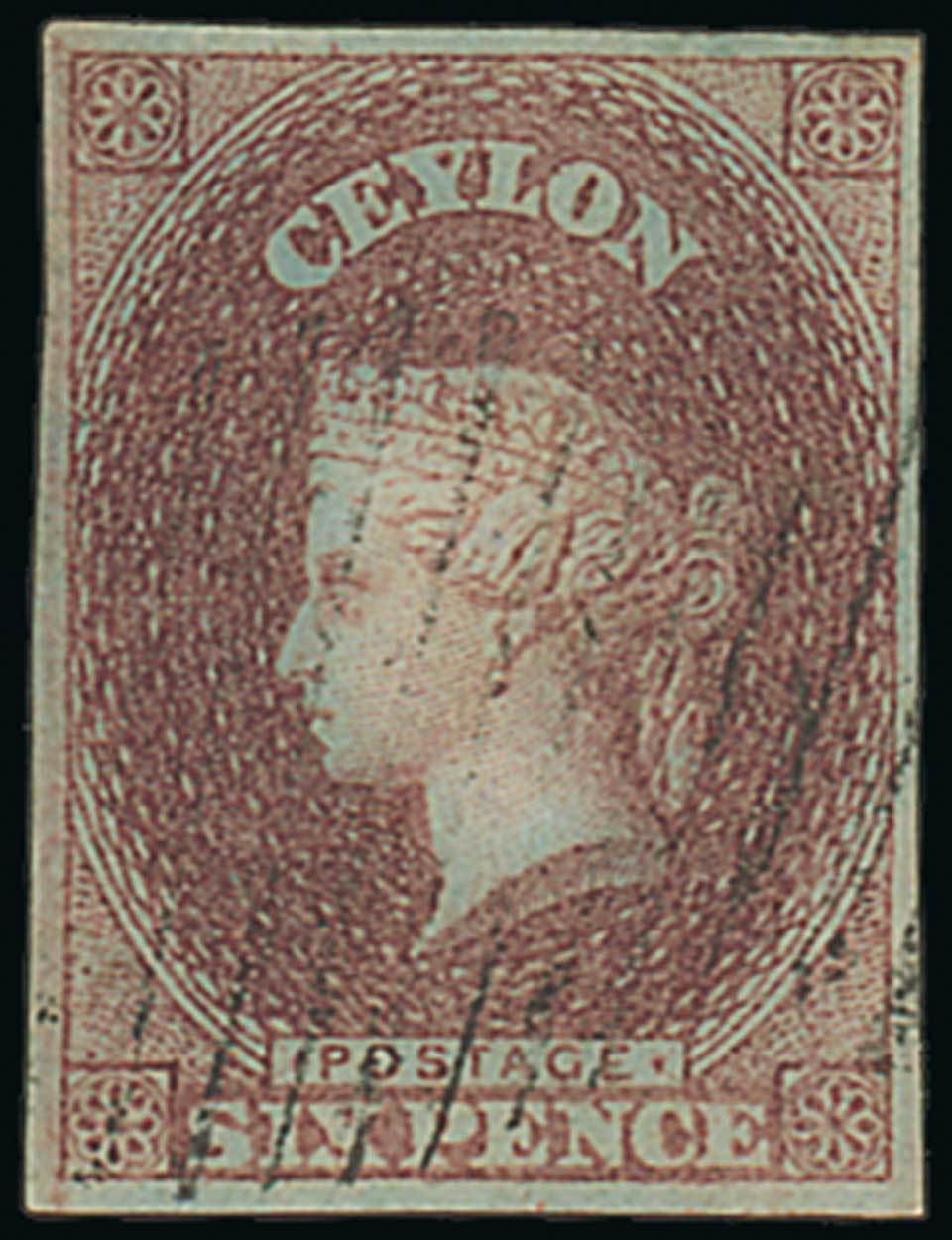 1857 (1 Apr.) Blued Paper, Watermark Star, Imperforate Issued Stamps 6d. purple-brown, large margin