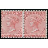 Bermuda 1865-1903 Government Issue Issued Stamps 1d. pale rose horizontal pair, the right-hand stam