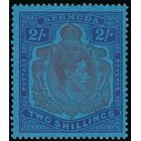 Bermuda 1938-53 Issue 2/- purple and blue on deep blue, perf 14, variety gash in chin, fresh and ve