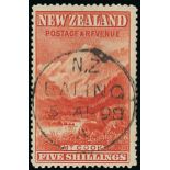 New Zealand 1898-1907 Pictorial Issue 1898 London Issue 5/- vermilion Mount Cook, Ealing 5 Ap 98 fi