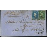 1857-59 White Paper, Watermark Star, Imperforate Covers 11d. rate to Cape of Good Hope 1858 (15 Mar