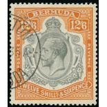 Bermuda 1922-24 Watermark Multiple Script CA 12/6d. grey and orange, variety broken crown and scrol