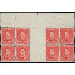 Australia 1937-49 Definitive Issue, Perf. 15x14 or 14x15 2d. scarlet top centre plate number "4" gu