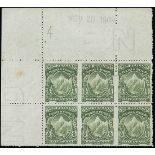 New Zealand Mount Cook Half Penny 1907-08 Reduced Format, Perf. 14 Block of six (3x2)