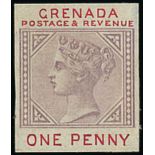 Grenada 1887 Postage and Revenue Imperforate essay with printed head and frame