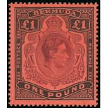 Bermuda 1938-53 Issue £1 pale purple and black on pale red, perf 14, variety "er" joined, large par