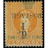 Grenada 1886 One Penny Provisional Surcharge 1d. on 1½d. orange, variety surcharge inverted,