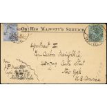 India Official Stamps 1901 (18 July) OHMS envelope from Talli-tal to New York,