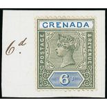 Grenada 1895-99 Key Plates Colour Trials with Handpainted "grenada": 6d. in green and blue