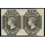 1857-59 White Paper, Watermark Star, Imperforate Plate Proofs 9d. in black on wove paper, a horizon