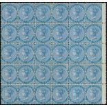 Jamaica 1860-63 1d. blue block of thirty (6x5) with wing-margin at right, fresh colour and with la