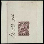 New Zealand 1907-08 Reduced Format Proofs 6d. Kiwi die proof in deep purple on thin wove paper