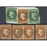 1857-59 White Paper, Watermark Star, Imperforate Issued Stamps 5d. chestnut horizontal pair with cl