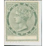 Tobago 1883 perforated 12 trial with blank value tablet,