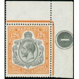 Bermuda 1922-24 Watermark Multiple Script CA 12/6d. grey and orange, variety break in scroll [R1/12