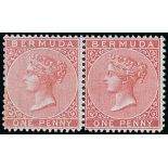 Bermuda 1865-1903 Government Issue Issued Stamps 1d. rose-red horizontal pair, the left-hand stamp