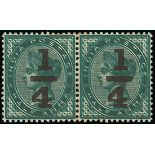 India 1898 "¼" on ½a. blue-green, variety double impression of stamp,