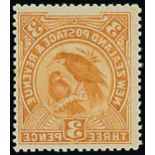 New Zealand 1898-1907 Pictorial Issue 1898 London Issue 3d. yellow-brown Huia, variety fine complet