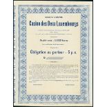 Casino des Deux Luxembourgs. Obligation 5% F100, Bruxelles 2.5.1907, unissued. EF.