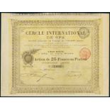 Cercle International de Spa. Action F25, Spa 30.4.1894, #7092. VF.