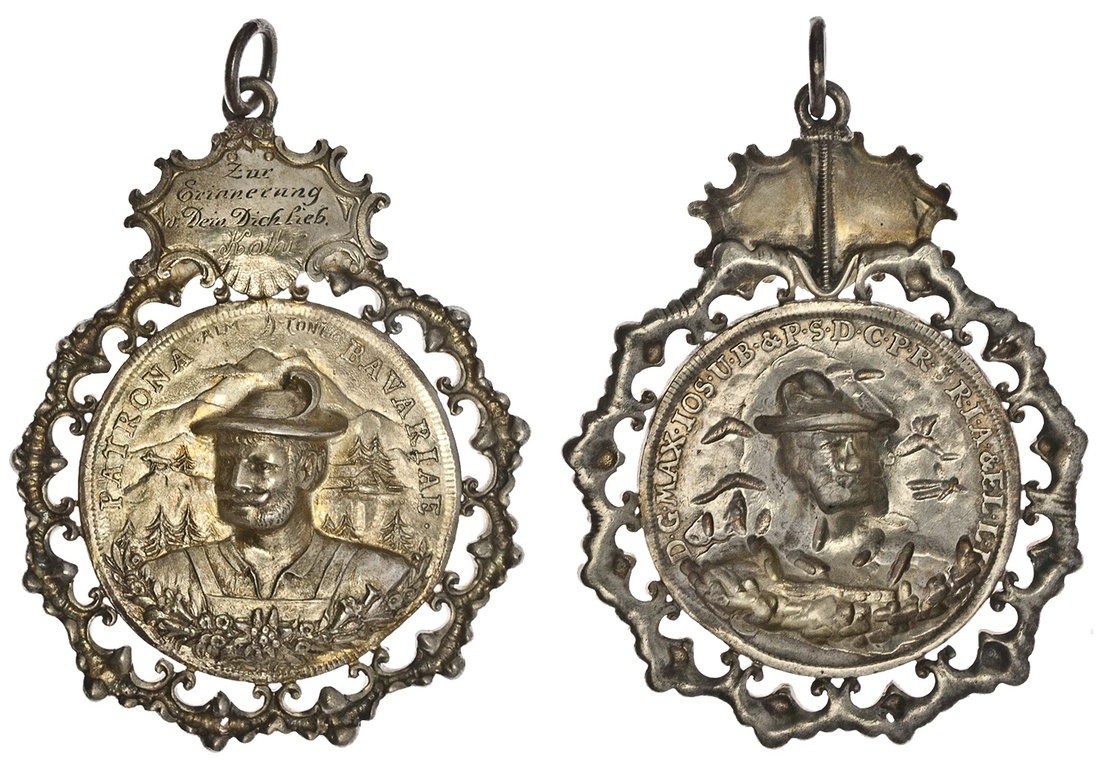 Germany. Love Medal, late 19th-early 20th Century. Bavarian Madonna Taler blown out with high-relie