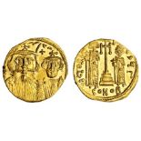 Byzantine Empire. Constans II with Constantine IV, Heraclius and Tiberius (641-668). AV Solidus. Co