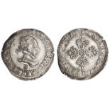 France. Henri III (1574-1589). Demi-Franc au col plat, 1588 B. Rouen. Laureate, armored bust right,