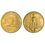 1924 St. Gaudens $20. PCGS MS66. Boldy struck, with clear, golden yellow surfaces graced with a mis