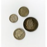 U.S. Type Coin Quartet. 1900 Liberty Nickel AU; 1890 Seated Liberty Dime F-VF; 1915-S Barber Quarte