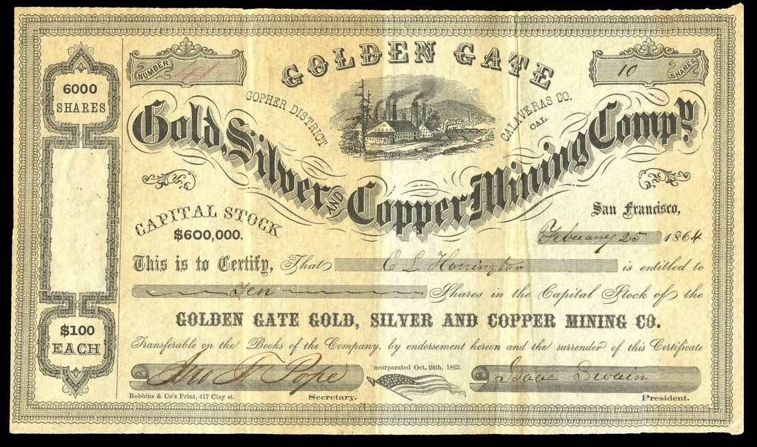 Golden Gate Gold, Silver and Copper Company (California) Feb. 25, 1864. Gopher District, Calaveras