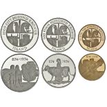 Iceland. 1974 three-piece Proof Set. 1100th Anniversary of the Settlement of Iceland. Gold 10,000 K