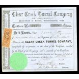 Clear Creek Tunnel Company (Massachusetts) 1865. Mines in Colorado. Issued in Boston. 100 shares. N