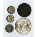 A Nice Assortment of U.S. Type Coins.1824 Bust Dime VG; 1838 Seated Dime Large Stars No Drapery EF.