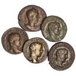Roman Imperial. Quintet of mid-size Bronzes: Includes Dupondii of Caracalla - Pietas reverse, Sever