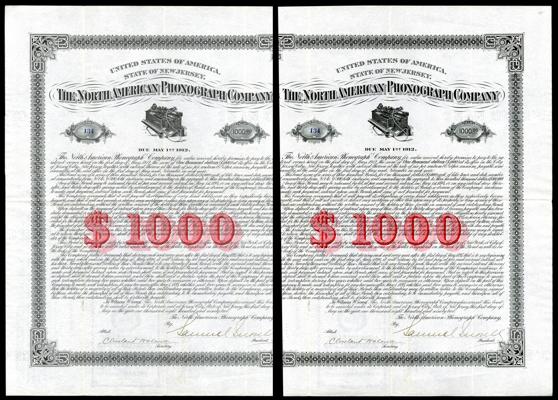 North American Phonograph Company (New Jersey) 1892. Jersey City. $1000. No.134. Red $1000. Wax cyl