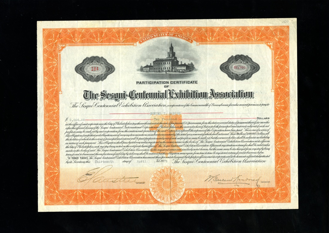 Sesqui-Centennial Exhibition Association (Pennsylvania) 1926. Philadelphia. $2,000. Participation C