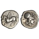 Epeiros. Ambrakia. AR Stater, ca. 404-360 BC. 8.21 gms. Pegasos flying left, rev. Helmeted head of