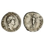 Roman Imperial. Vespasian (69-79). AR Denarius, struck 70. 3.5 gms. Laureate head right, rev. Mars