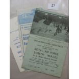 Rugby Union, a collection of three programmes, 05/04/1941 South Wales v RAF at Swansea, 16/01/1943 S