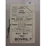 1935 Rugby Union, Cardiff v New Zealand, a VIP programme from the game played on 25/10/1935, with ri
