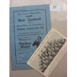 1935/1936 Rugby Union, Abertilly & Cross Keys v New Zealand, a programme from the game played on 25/