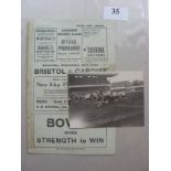 1934/35 Rugby Union, Cardiff v Bristol, a programme from the game played on 08/09/1934, adhesive mar