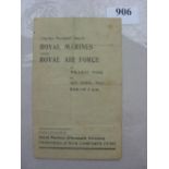 1943/44 Royal Marines v RAF, a programme from the game played at Millbay Park, Plymouth on 10/04/194