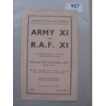 1941/42 Army v RAF, a programme from the game played at Queens Avenue, Aldershot on 29/11/1941, sl t