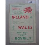 1936 Rugby Union, Wales v Ireland, a programme from the game played at Cardiff on 14/03/1936, adhesi