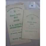 1937/1938 Rugby Union, Devon v W M Wakefields International XV, a programme from the Diamond Jubilee
